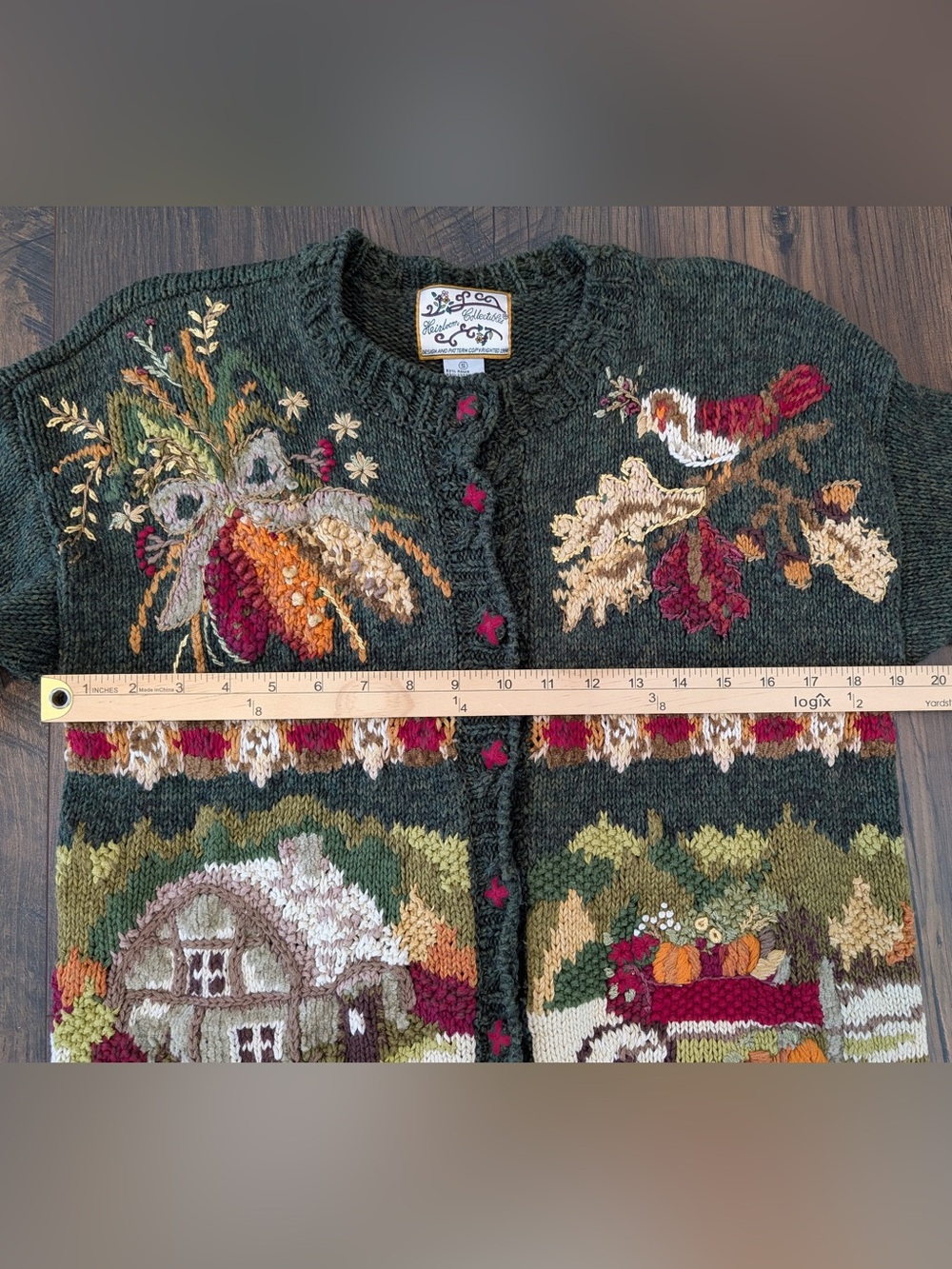Heirloom Collectibles Women’s Fall Thanksgiving Knit Cardigan Green Size Small - Picture 7 of 9